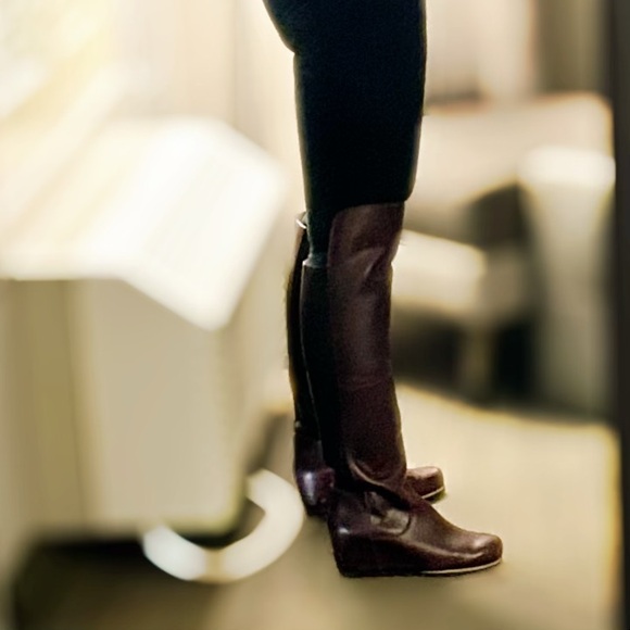 Sorel Fiona OTK Over The Knee Lux Rich Wine Leather Waterproof Boot Wedge Sz 9.5 - Picture 2 of 4